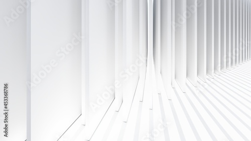 Abstract white background geometric pattern of stripes in design 3d render