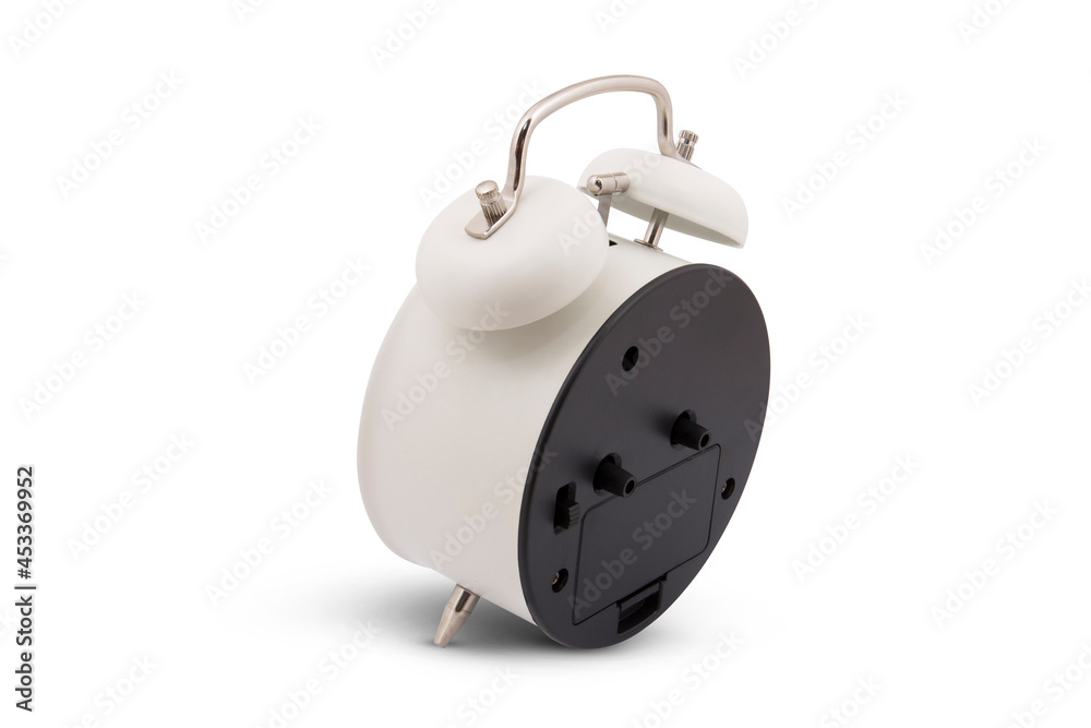 white retro alarm clock isolated on white background white retro alarm clock isolated on white background