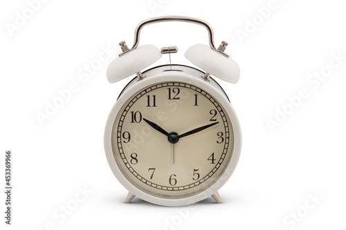 white retro alarm clock isolated on white background 