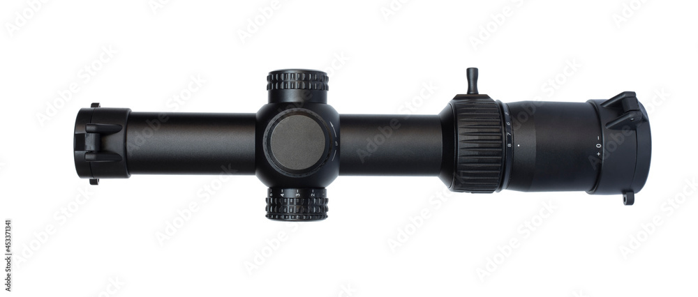 Top view of a rifle scope with lens covers