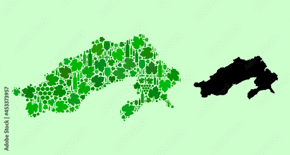 Vector Map of Arunachal Pradesh State. Combination of green grape leaves, wine bottles. Map of Arunachal Pradesh State collage designed from bottles, grapes, green leaves. Vector Map of Arunachal Pradesh State. Combination of green grape leaves, wine bottles. Map of Arunachal Pradesh State collage designed from bottles, grapes, green leaves.
