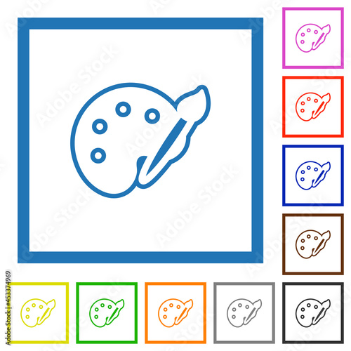 Paint kit outline flat framed icons