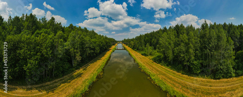 View from a height of the river canal and the bridge on a summer day.