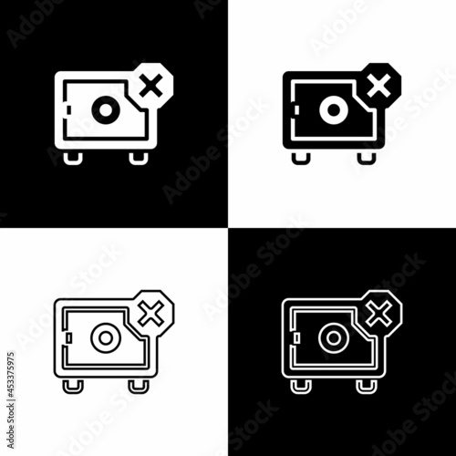 Set Safe icon isolated on black and white background. The door safe a bank vault with a combination lock. Reliable Data Protection. Vector
