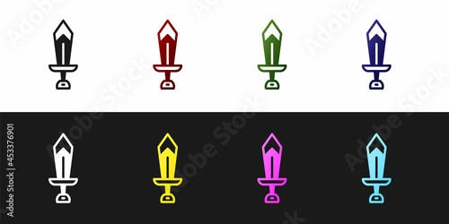 Set Sword for game icon isolated on black and white background. Vector