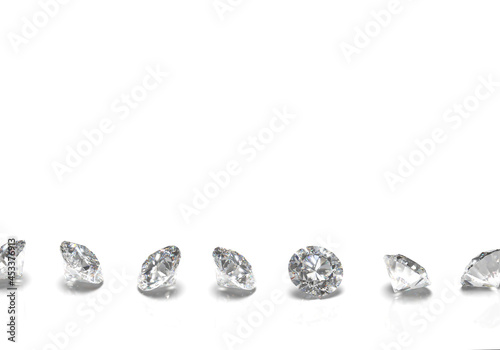 Beautiful 3D Rendered Shiny Diamond in Brilliant Cut on White Background , Diamond Background