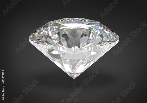 Beautiful 3D Rendered Shiny Diamond in Brilliant Cut on Black Background   Crystal Background