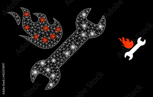 Bright mesh vector fast repair with glow effect. White mesh, light spots on a black background with fast repair icon. Mesh and glowing elements are placed on different layers.