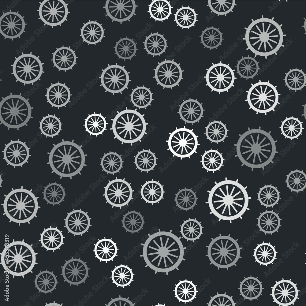 Grey Ship steering wheel icon isolated seamless pattern on black background. Vector Grey Ship steering wheel icon isolated seamless pattern on black background. Vector
