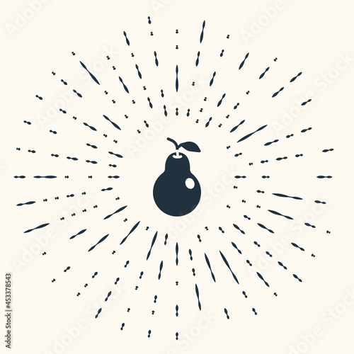 Grey Pear icon isolated on beige background. Fruit with leaf symbol. Abstract circle random dots. Vector