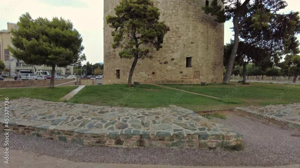 White Tower of Thessaloniki city, on a cloudy summer day, 4K video White Tower of Thessaloniki city, on a cloudy summer day, 4K video