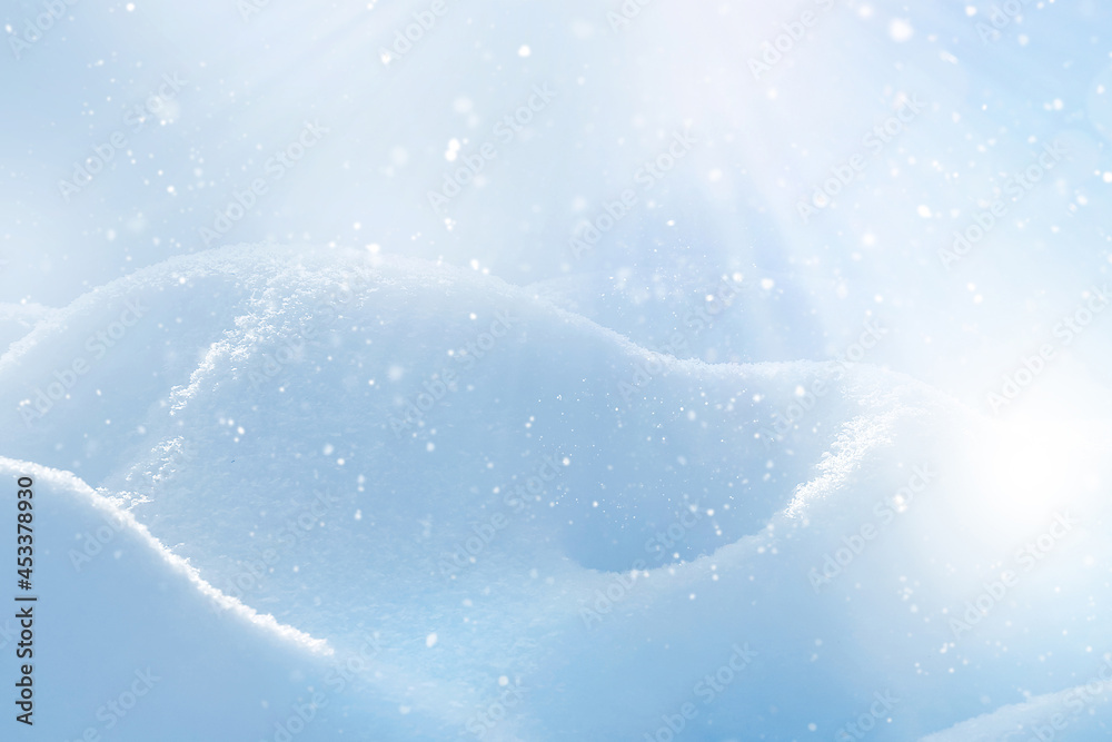 Snowy New Year Christmas background. Snowdrifts in the rays of light. Snowfall. Snowy New Year Christmas background. Snowdrifts in the rays of light. Snowfall.