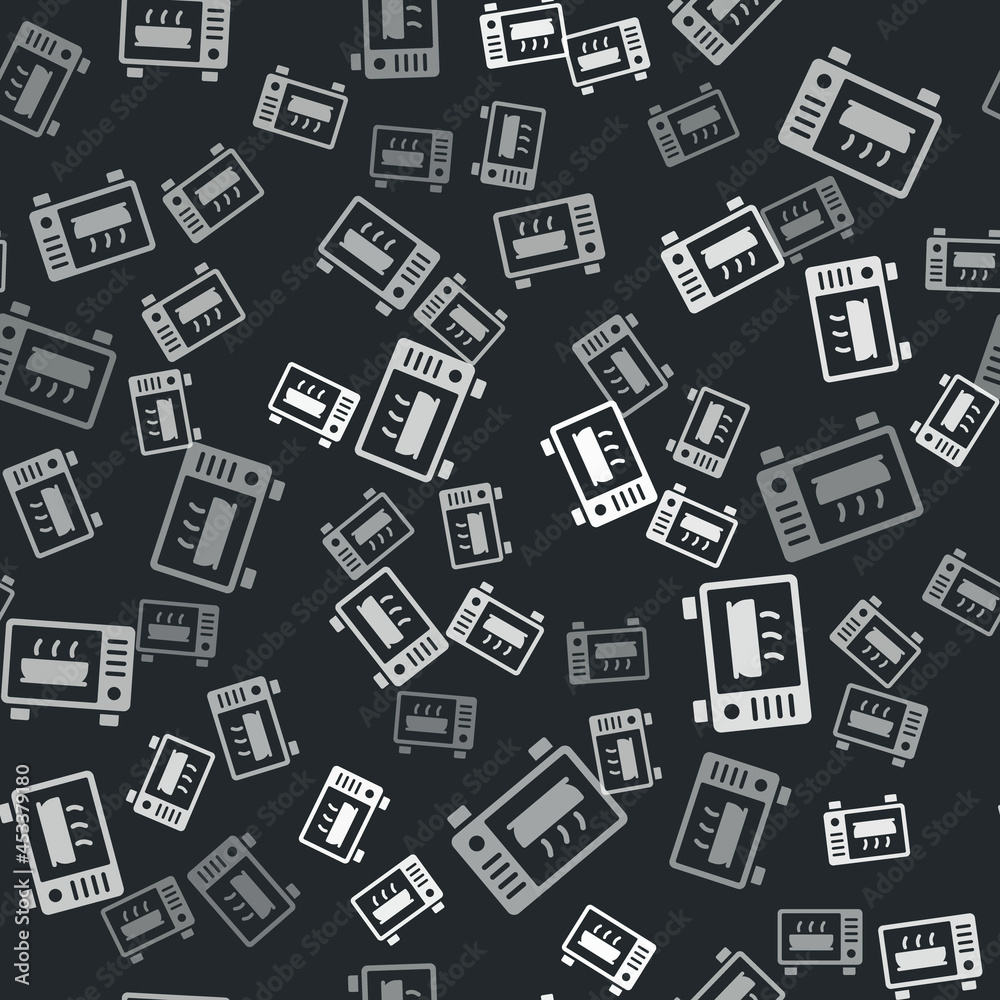 Grey Microwave oven icon isolated seamless pattern on black background. Home appliances icon. Vector Grey Microwave oven icon isolated seamless pattern on black background. Home appliances icon. Vector