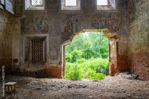 the interior of an abandoned temple