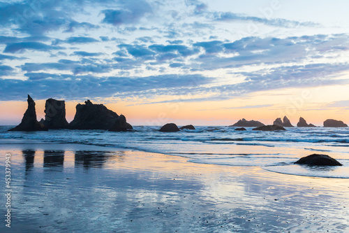 Sea stacks on the Oregon coast at sunset. photo