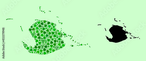 Vector Map of Juventud Island. Collage of green grape leaves, wine bottles. Map of Juventud Island collage designed with bottles, grapes, green leaves.