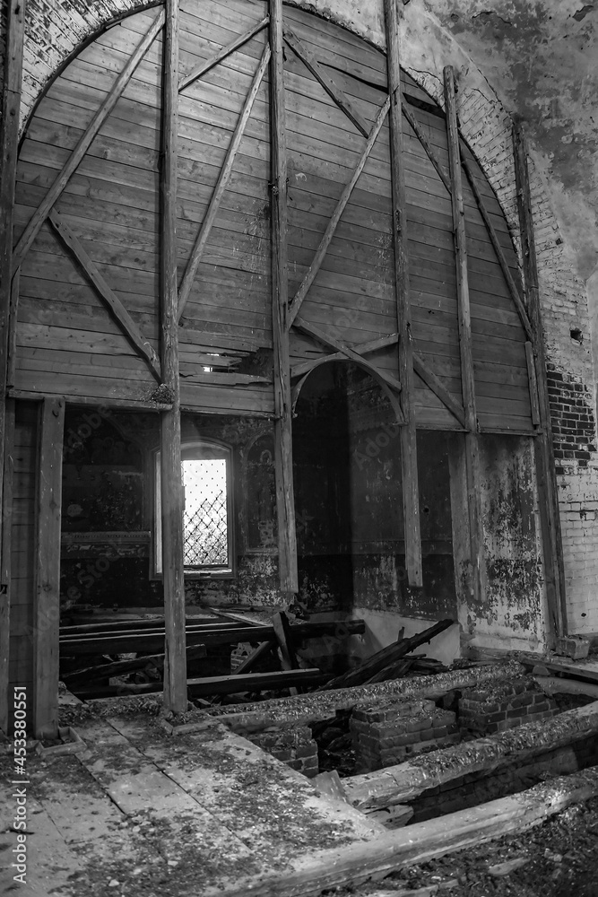 the interior of an abandoned church the interior of an abandoned church