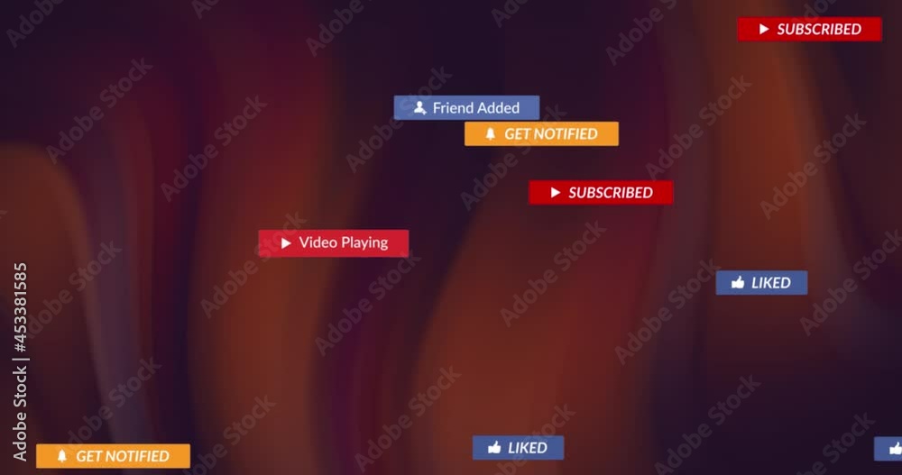 Animation of social media icons over glowing moving wave Animation of social media icons over glowing moving wave