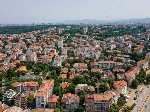 Aerial view of city of Sofia near National Palace of Culture, Bulgaria