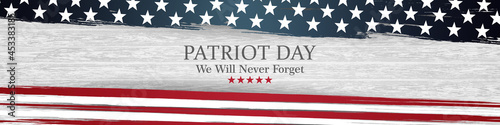 patriot day background, september 11, united states flag, greeting card with brush stroke background in United States national flag colors, modern design vector illustration
