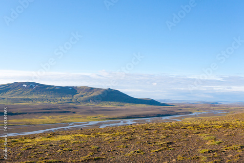 Panorama from Hvitarvatn area, Iceland rural landscape