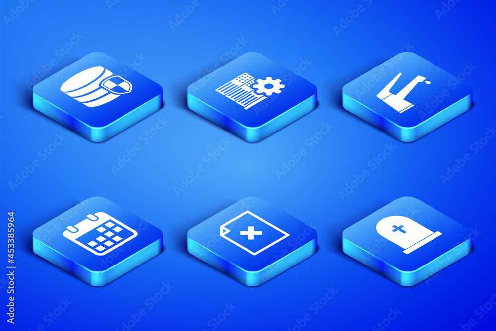 Set Tombstone with cross, Database protection, Delete file document, Calendar, Server setting and Water tap icon. Vector Set Tombstone with cross, Database protection, Delete file document, Calendar, Server setting and Water tap icon. Vector