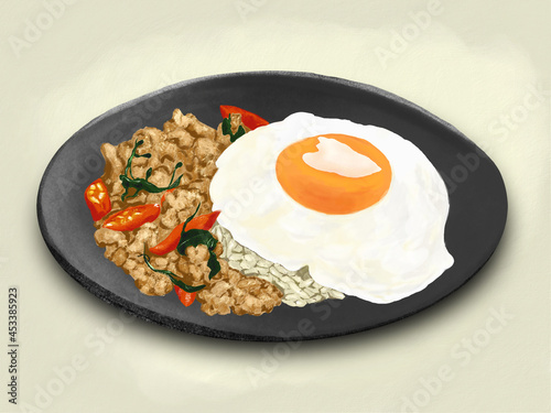 Pad Kra Pao   Thai Food digital illustration
