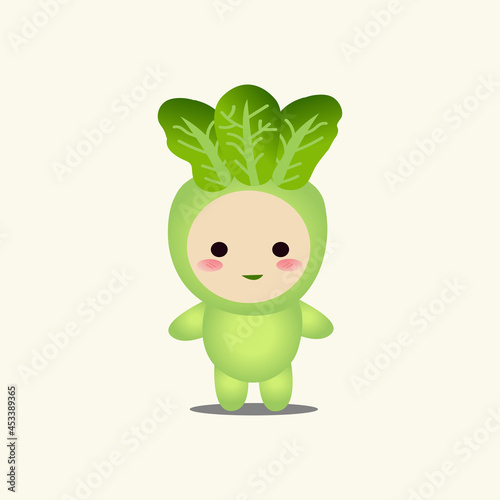 Fototapeta Naklejka Na Ścianę i Meble -  Cute mustard greens mascot vector illustration