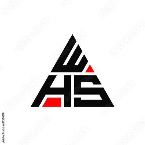 WHS triangle letter logo design with triangle shape. WHS triangle logo design monogram. WHS triangle vector logo template with red color. WHS triangular logo Simple, Elegant, and Luxurious Logo. WHS 