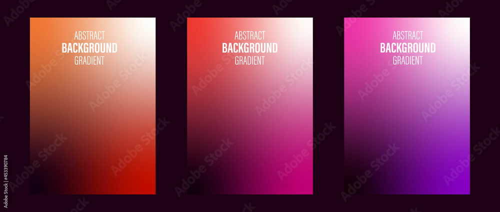A set of modern trend gradient minimalistic posters, backgrounds, wallpaper. Northern Lights, Neon. Orange, pink.