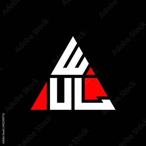 WUL triangle letter logo design with triangle shape. WUL triangle logo design monogram. WUL triangle vector logo template with red color. WUL triangular logo Simple, Elegant, and Luxurious Logo. WUL 