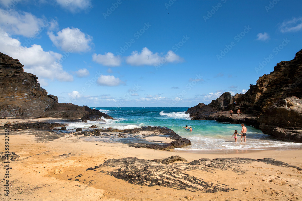 Beach along the ocean on Oahu Island in Hawaii.