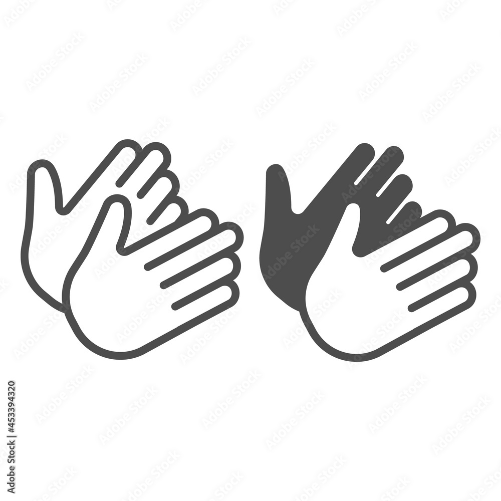Two clapping hands, applause, bravo line and solid icon, theater concept, clap, applaud vector sign on white background, outline style icon for mobile concept and web design. Vector graphics. Two clapping hands, applause, bravo line and solid icon, theater concept, clap, applaud vector sign on white background, outline style icon for mobile concept and web design. Vector graphics.