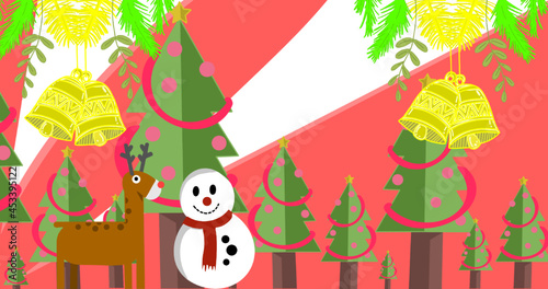 Merry Christmas background with christmas tree and the snowman