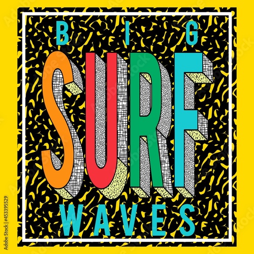 surf style print with big surf waves