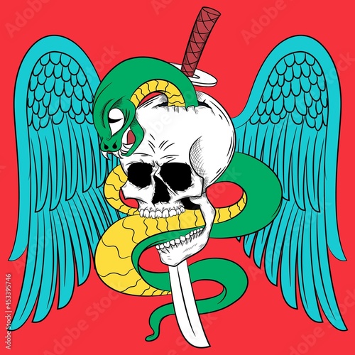 snake and skull saber blue wings background