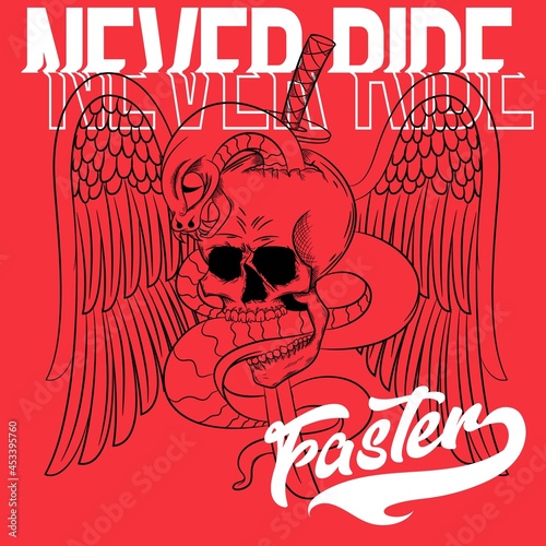 snake and skull saber ,wings text and red background