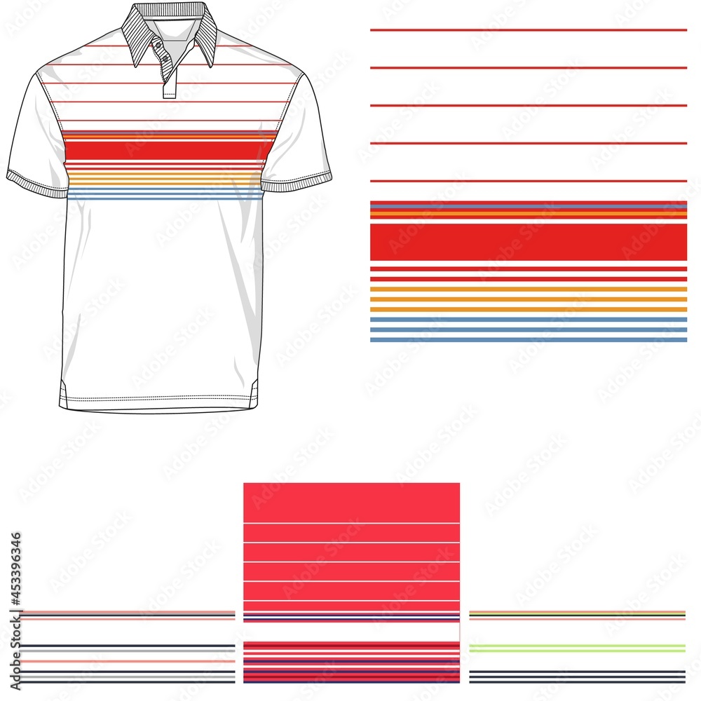 striped polo T shirt silhouette, three variants striped polo T shirt silhouette, three variants