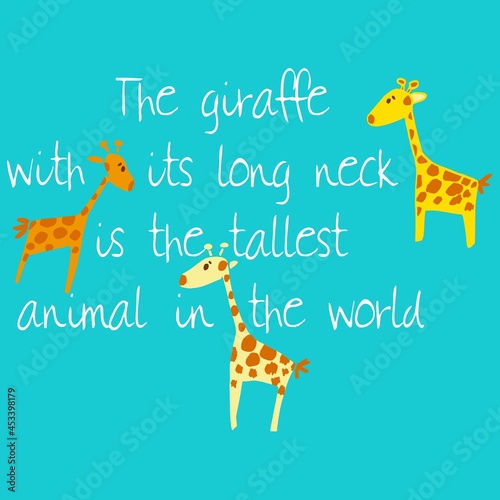 cute giraffe print and text on blue background