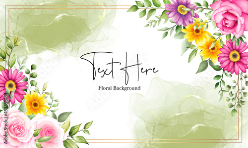 Beautiful watercolor flower background with alkohol ink
