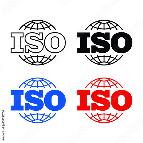 ISO icon. Simple outline, solid, flat style. Certified, certificate, mark, quality, symbol, management, stamp, standard, approved concept. Vector illustration isolated on white background. EPS 10