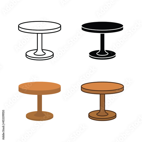 Circle table icon. Simple outline, solid, flat style. Round, pictogram, furniture, office, sign, conference, meeting, web, interior concept. Vector illustration isolated on white background. EPS 10