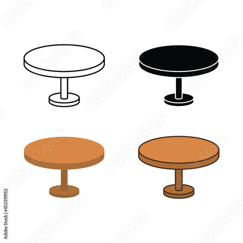 Circle table icon. Simple outline, solid, flat style. Round, pictogram, furniture, office, sign, conference, meeting, web, interior concept. Vector illustration isolated on white background. EPS 10
