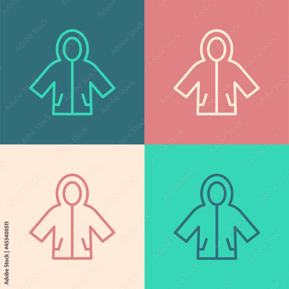 Pop art line Raincoat icon isolated on color background. Vector
