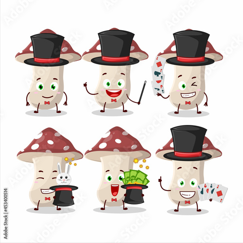 A amanita Magician cartoon character perform on a stage