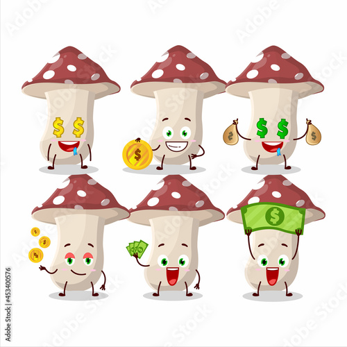 amanita cartoon character with cute emoticon bring money