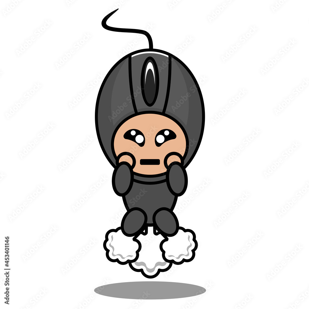 Fototapeta premium doodle vector cartoon cute computer mouse mascot costume character with farting expression