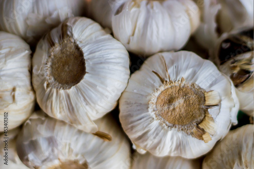 A close shot to the white garlic