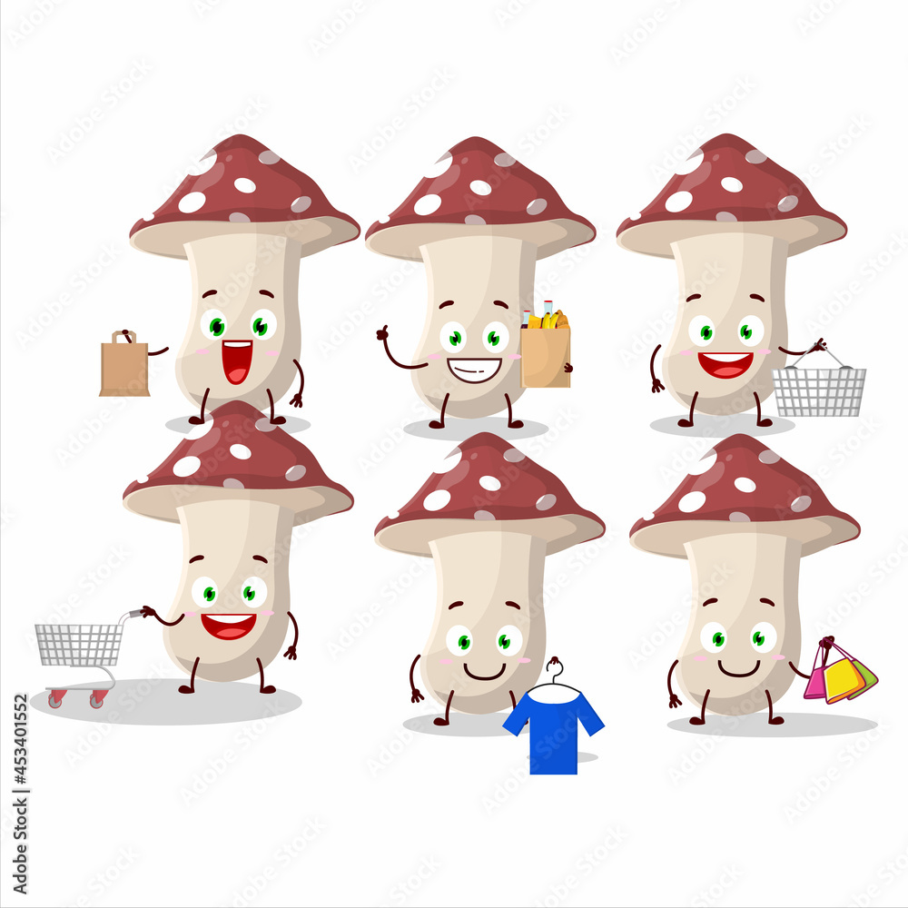 A Rich amanita mascot design style going shopping A Rich amanita mascot design style going shopping