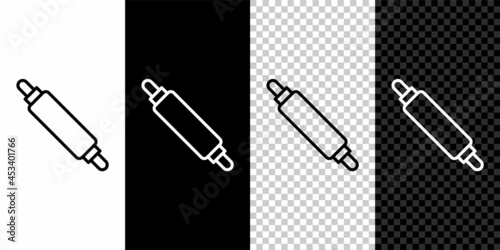 Set line Rolling pin icon isolated on black and white, transparent background. Vector
